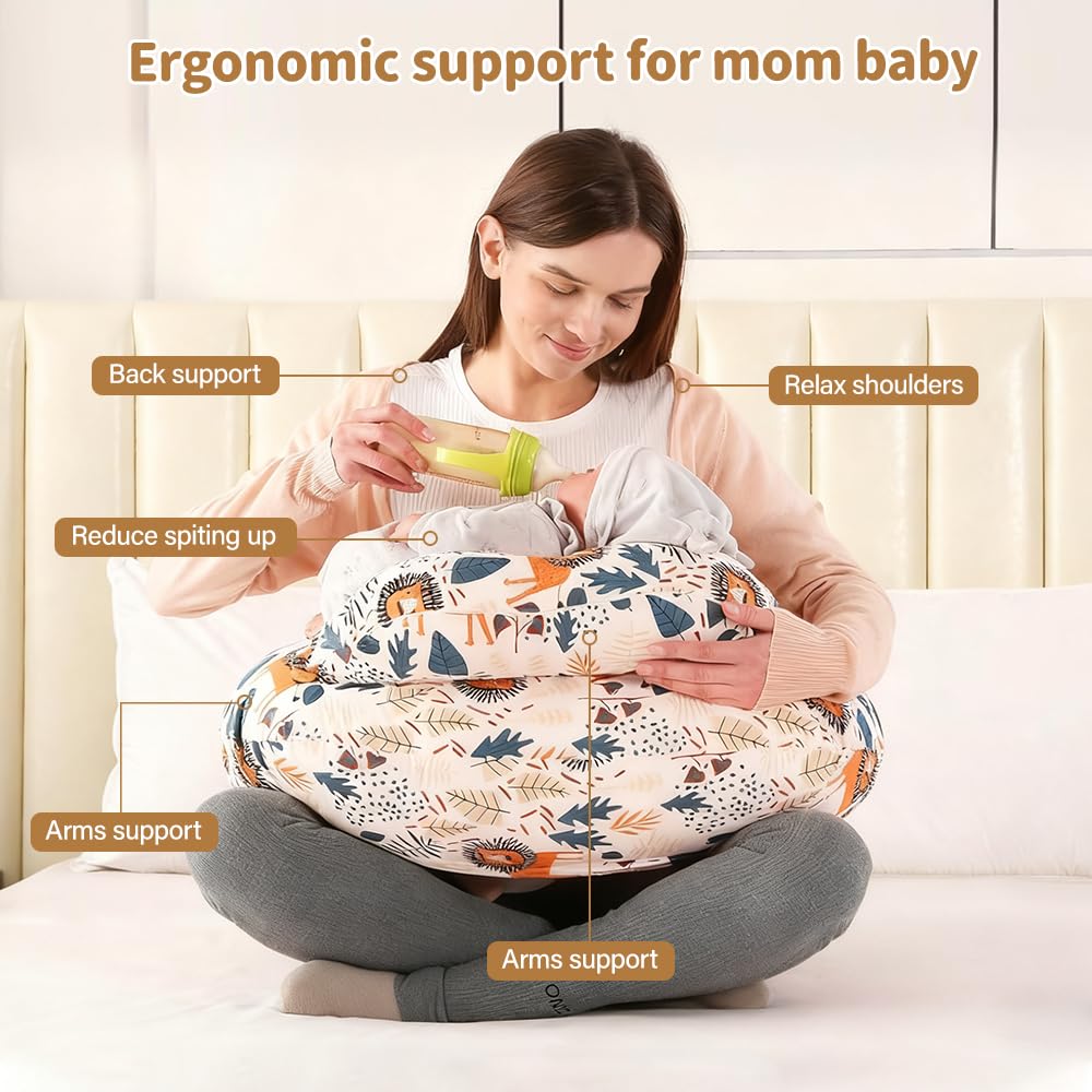 Cuscino Allattamento del Bambino, Cuscino Multifunzionale per l'Allattamento con Cinturino Regolabile in Vita e Recinzione di Sicurezza, Federa Rimovibile in Cotone, Modello Animale Leone
