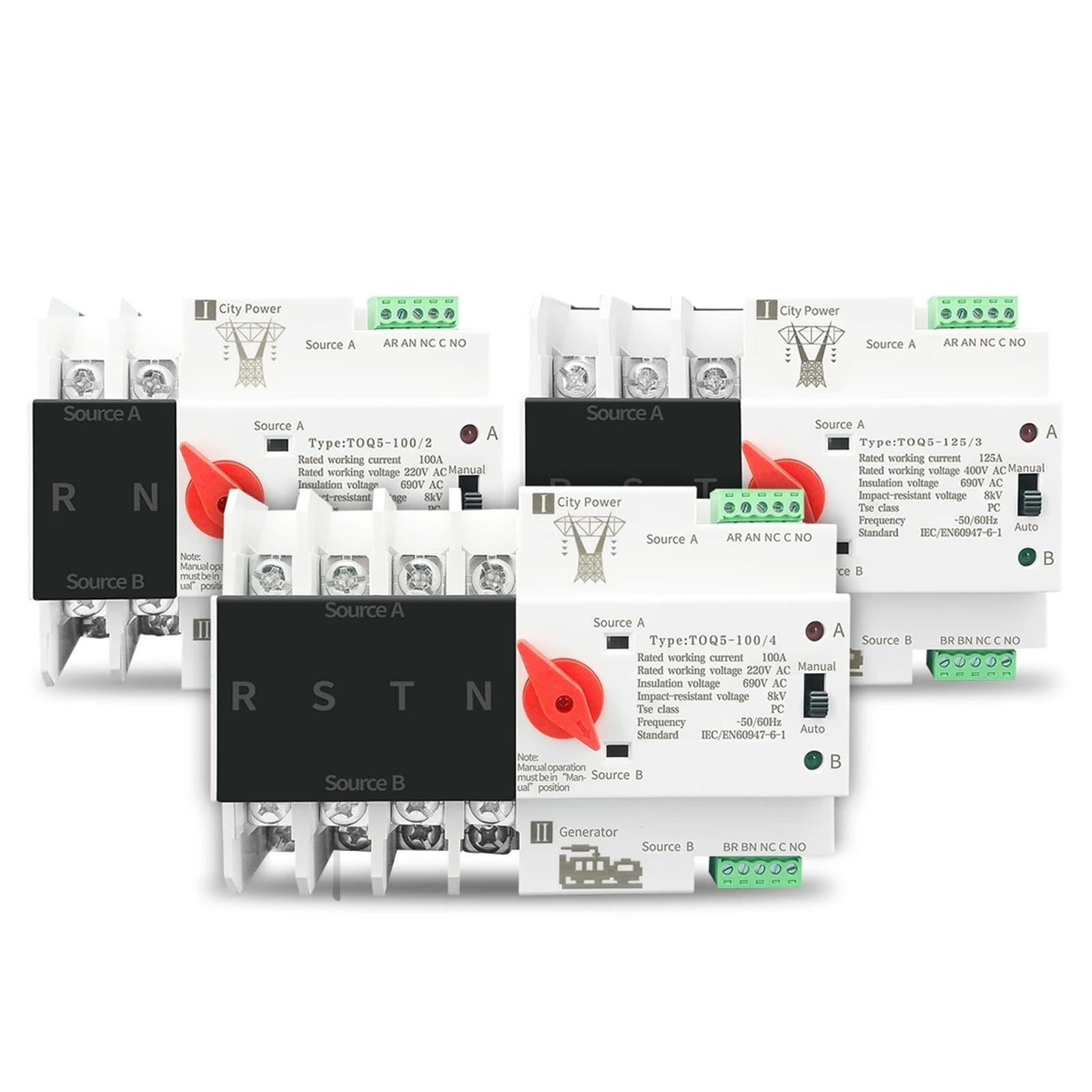 Interruttore di trasferimento automatico a doppia alimentazione ATS Din Rail 2P 3P 4P, selettori elettrici, alimentazione ininterrotta 63A 100A Mini(4P,63A)