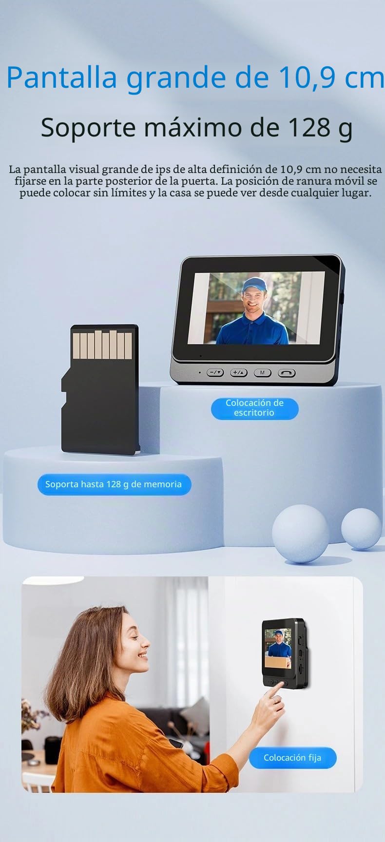 X7 Timbre de Video Inteligente para Uso Doméstico con Pantalla de Visualización, Intercomunicador Inalámbrico y Vigilancia de Video de Alta Definición