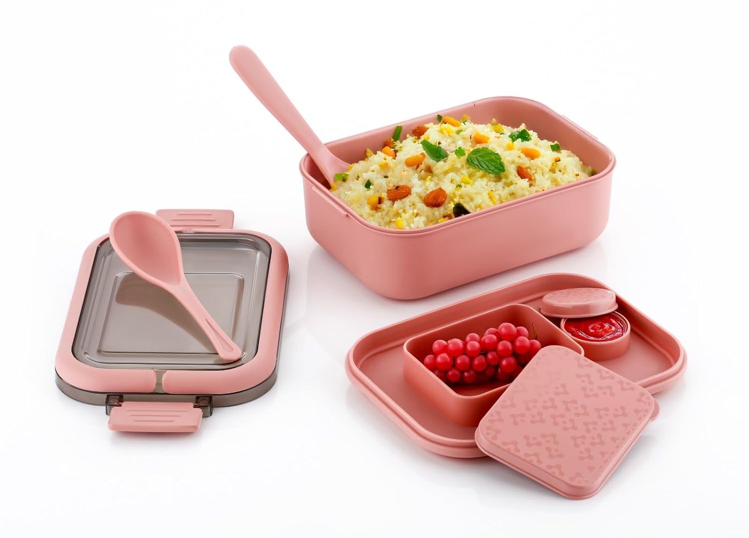 Clazkit Snack Pack Lunch Box for Kids, Adults |Tiffin Box with 2 Small Conatiner, Spoon and Fork | Leakproof 100% Food Grade | Pink |700ml Clazkit Snack Pack Lunch Box for Kids, Adults |Tiffin Box with 2 Small Conatiner, Spoon and Fork | Leakproof 100% Food Grade | Pink |700ml