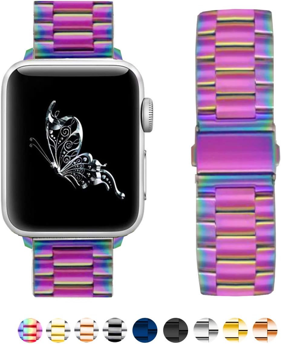 Band Compatible with iWatch 38mm 40mm 41mm, Solid Stainless Steel Metal Replacement Strap for Apple Watch Series 9/8 / Ultra / 7 / SE / 6/5 / 4/3 Women Men (Silver WineRed)