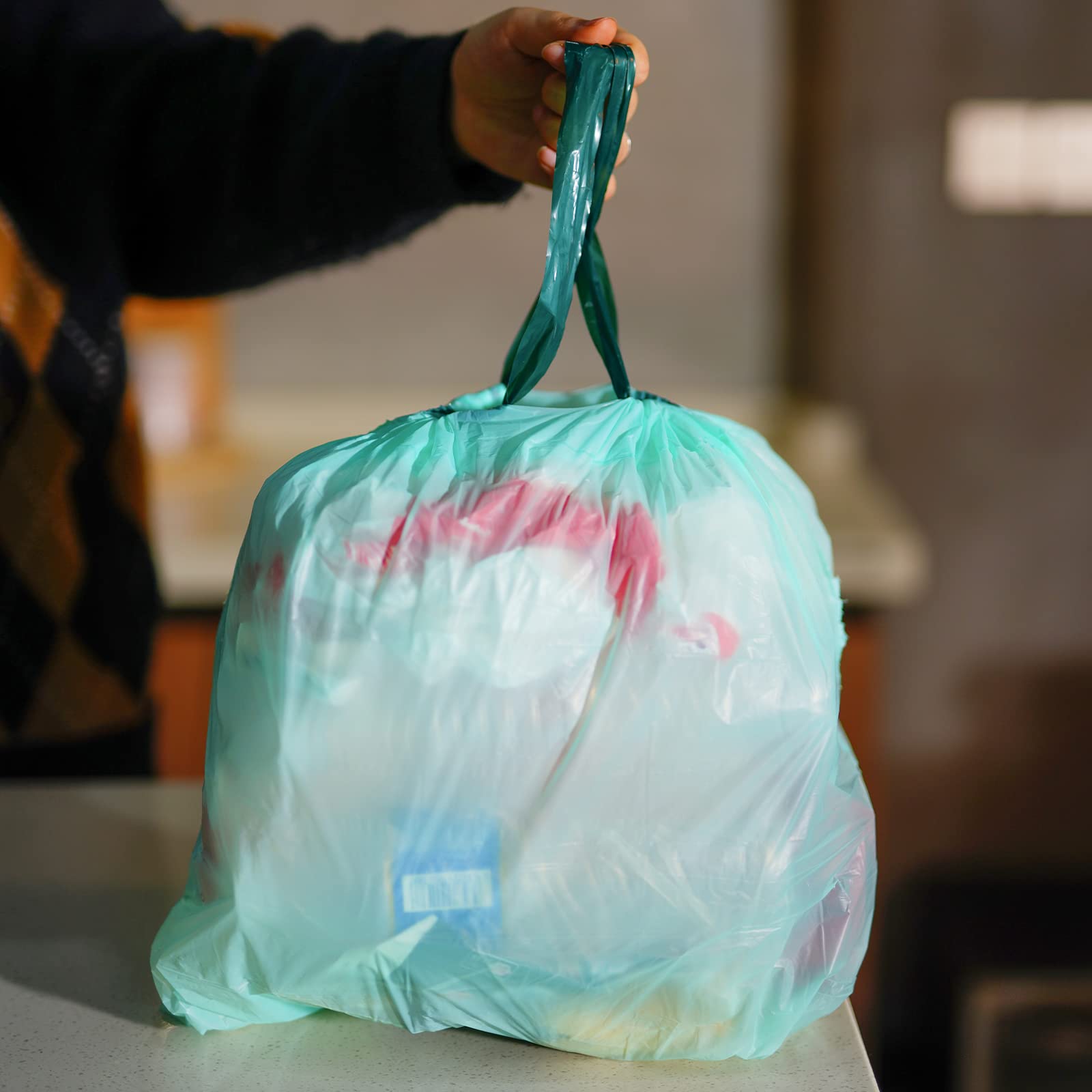 Bolsas de basura biodegradables con cordón, 4 galones, bolsas de basura 100% compostables, bolsas de basura para cocina, baño, oficina, jardín, certificación BPI ASTM D6400 y Europa OK Compost Home