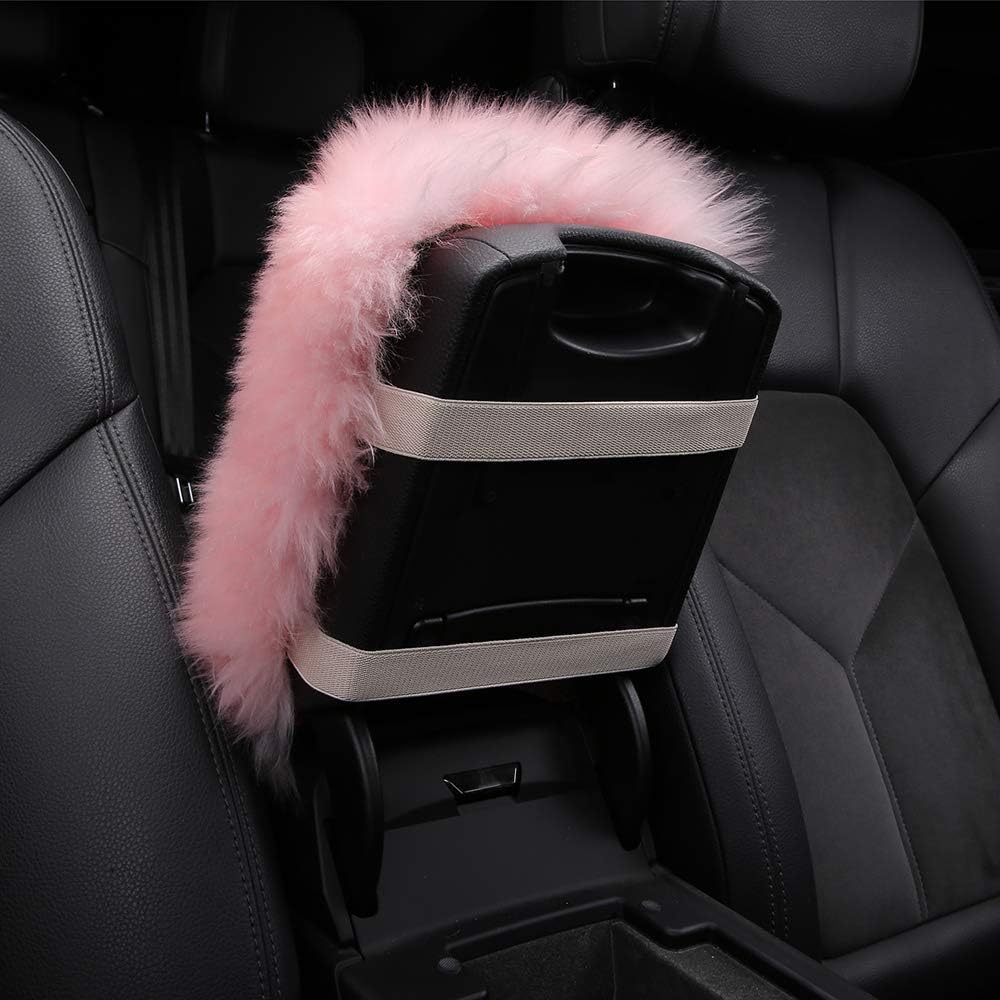 Forala Fluffy Car Armrest Seat Box Cover Protector Warm Furry Sheepskin Wool Auto Center Console Cover Universal Fit for SUV/Truck/Car,Black