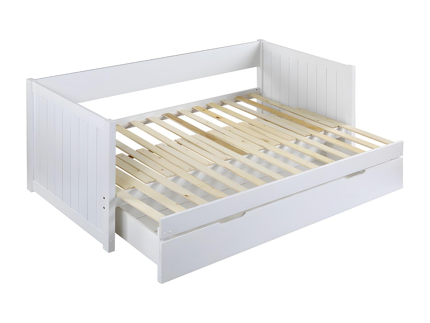 Vente-unique - Lit gigogne Banquette 90 x 190 ou 174 x 190 cm - avec sommier Peigne et tiroir - Pin et MDF - Blanc - ALFIERO II - pour Enfant
