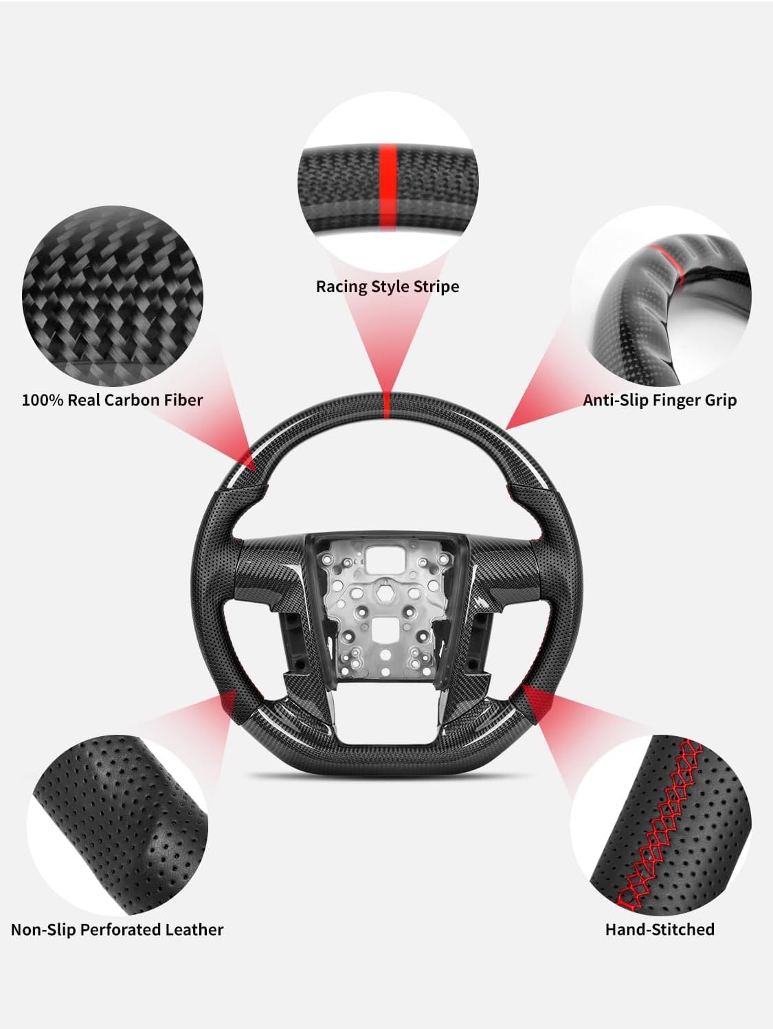 Includes Button Bezels and Plugs for Universal Fit, Real Carbon Fiber Steering Wheel With Trims for Ford F150 & Raptor 2009-2014, Flat Bottom, for SVT Raptor/Lariat/King Ranch/Platinum/Limited