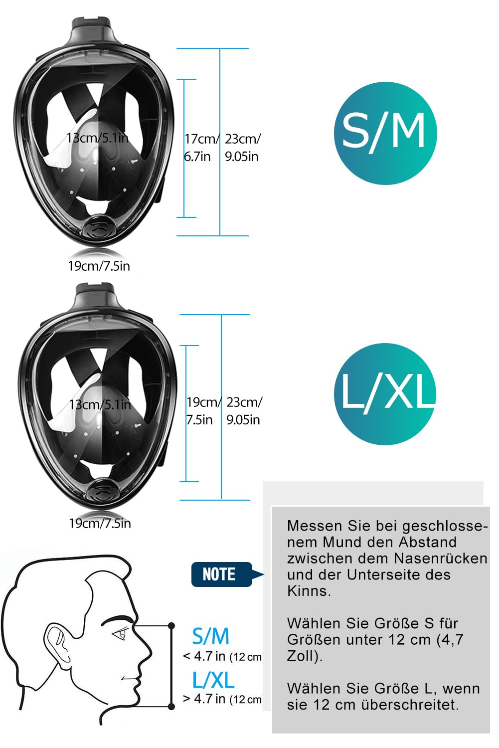 Schnorchelmaske, 180° Vollgesicht, Tauchmaske, freies Atmen, Anti-Beschlag- und Anti-Leck-Technologie mit verstellbaren Kopfbändern für Erwachsene, Jugendliche, Kinder