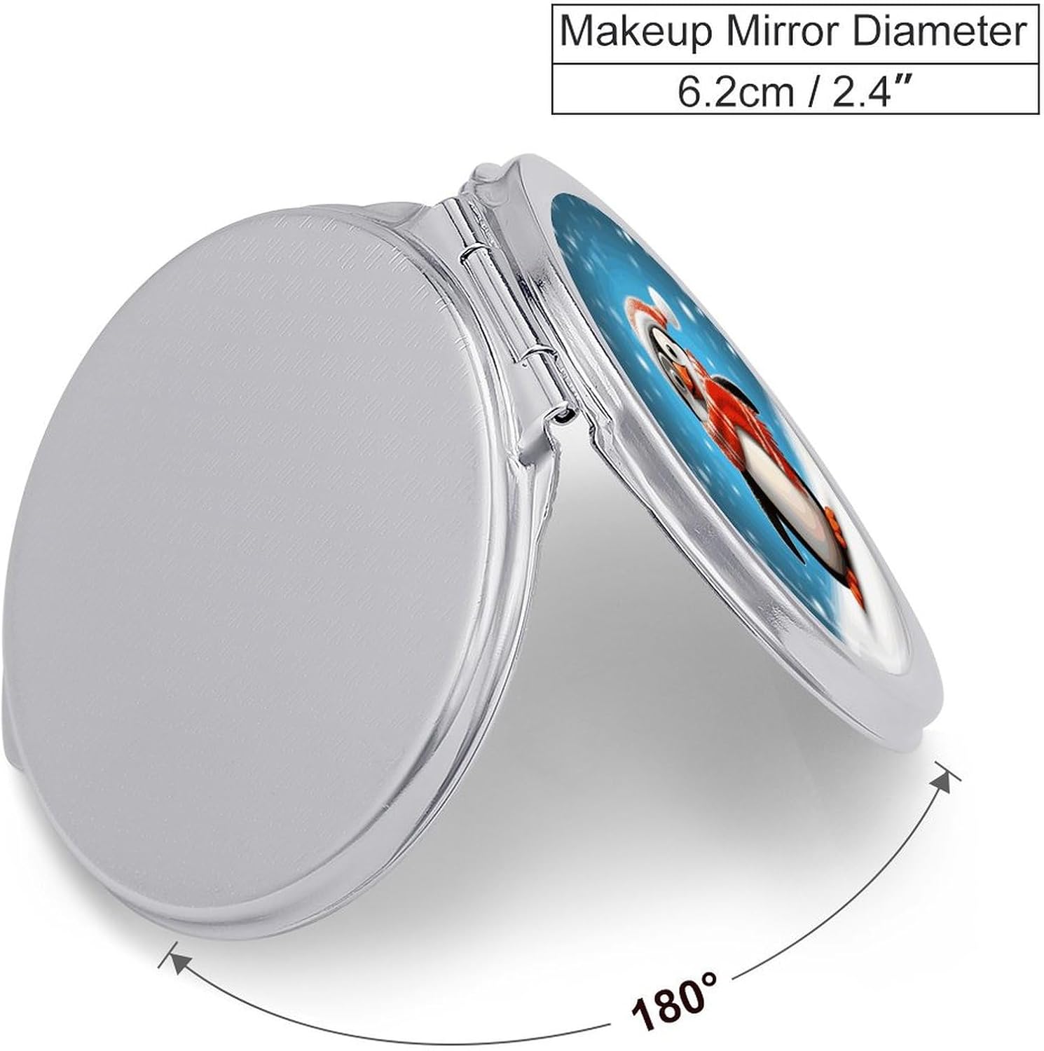 Christmas Funny Penguin Makeup Mirror 1x/2x Magnification of Beauty Mirror, 2-Sided Handheld Foldable Mirror for Purse Pocket Women Home Office Travel image 2