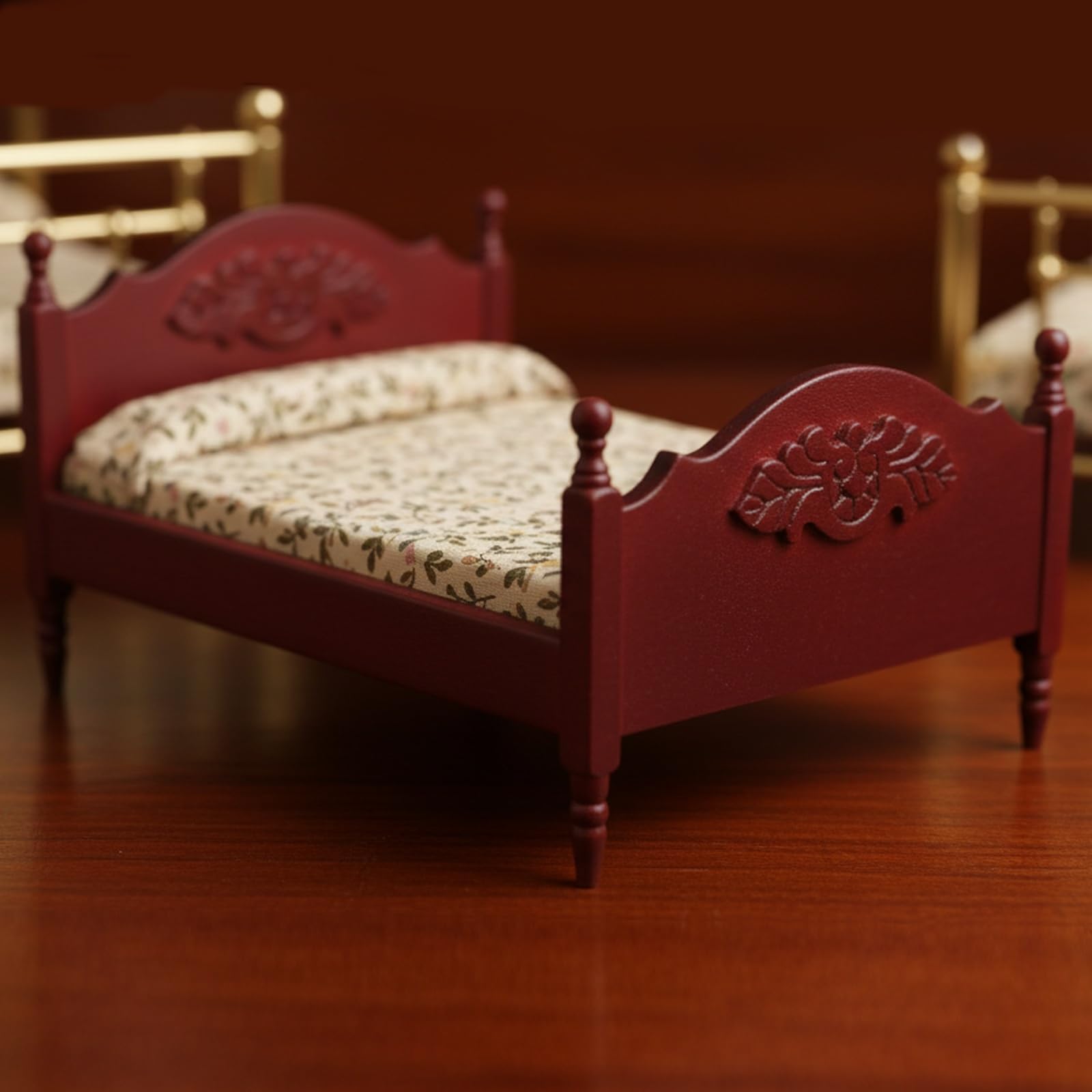 Mobili in miniatura per casa delle bambole in legno, letto con materasso e cuscino, scala 1 e 12, accessori decorativi per casa delle bambole (rosso)