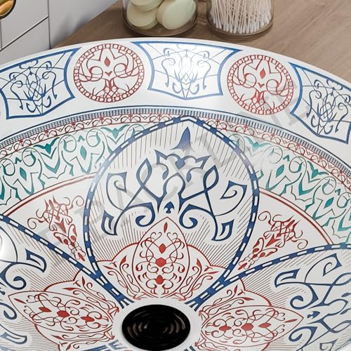 Image of B Backline Ceramic Moroccan Deisgn Tabletop Washbasin /Bathroom Basin Sink /Basin for Bathroom /Wash Basin for Bathroom /Hotel /Office /Restaurant 41 X 41 X 14 Cm