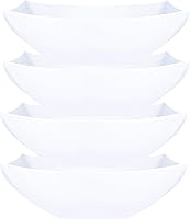 PLASTICPRO 128oz Extra Large Disposable Square Serving Bowls - Elegant White Plastic Party Snack Salad Bowls, Pack of 4, BPA Free