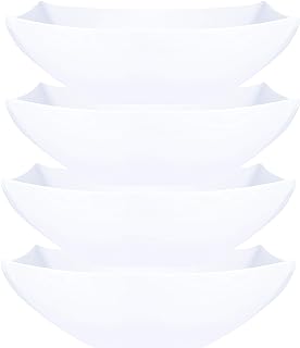 PLASTICPRO Disposable 128 ounce Square Serving Bowls, Party Snack or Salad Bowl, Extra Large Plastic Elegant White Pack of 4