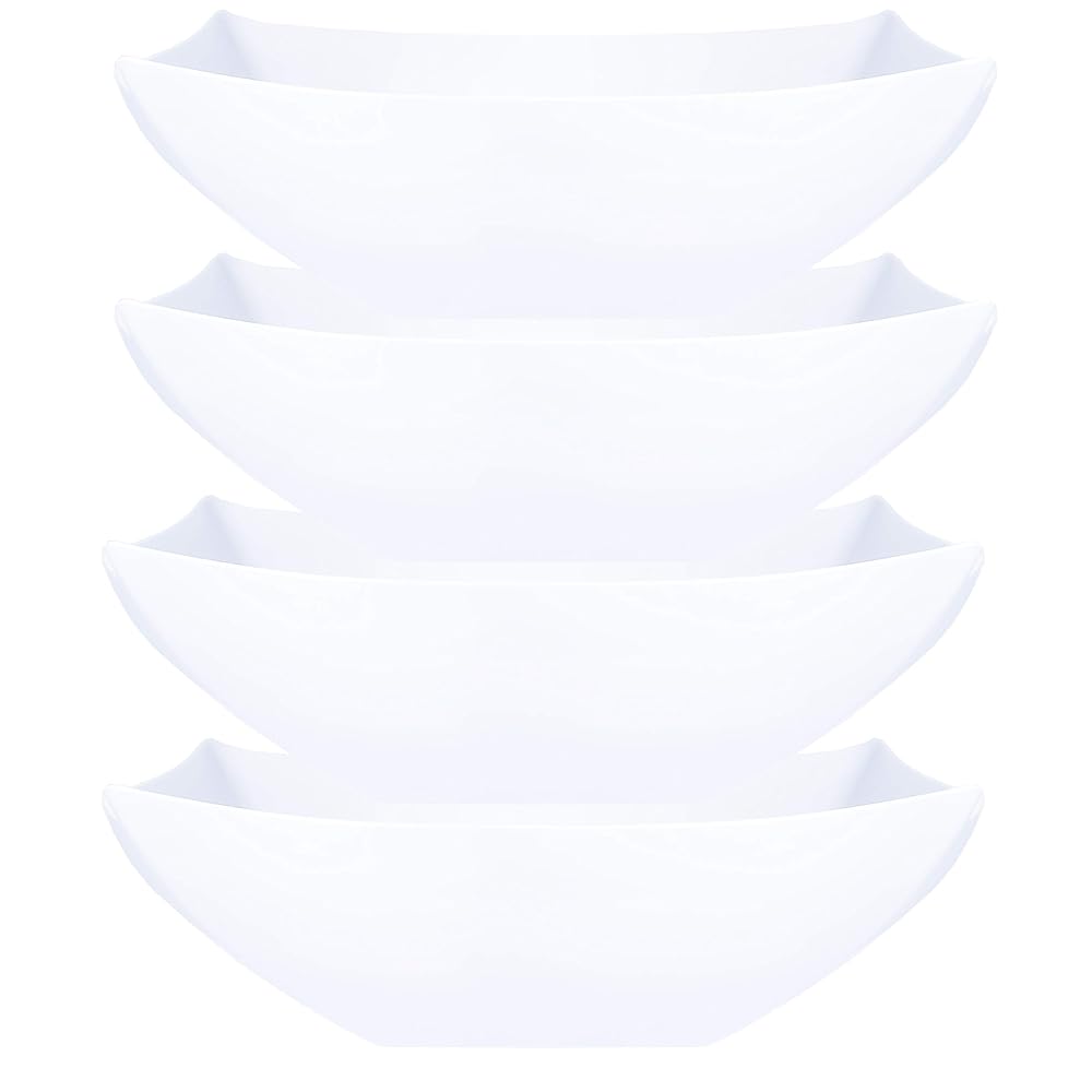 PLASTICPRO Disposable 128 ounce Square Serving Bowls, Party Snack or Salad Bowl, Extra Large Plastic Elegant White Pack of 4