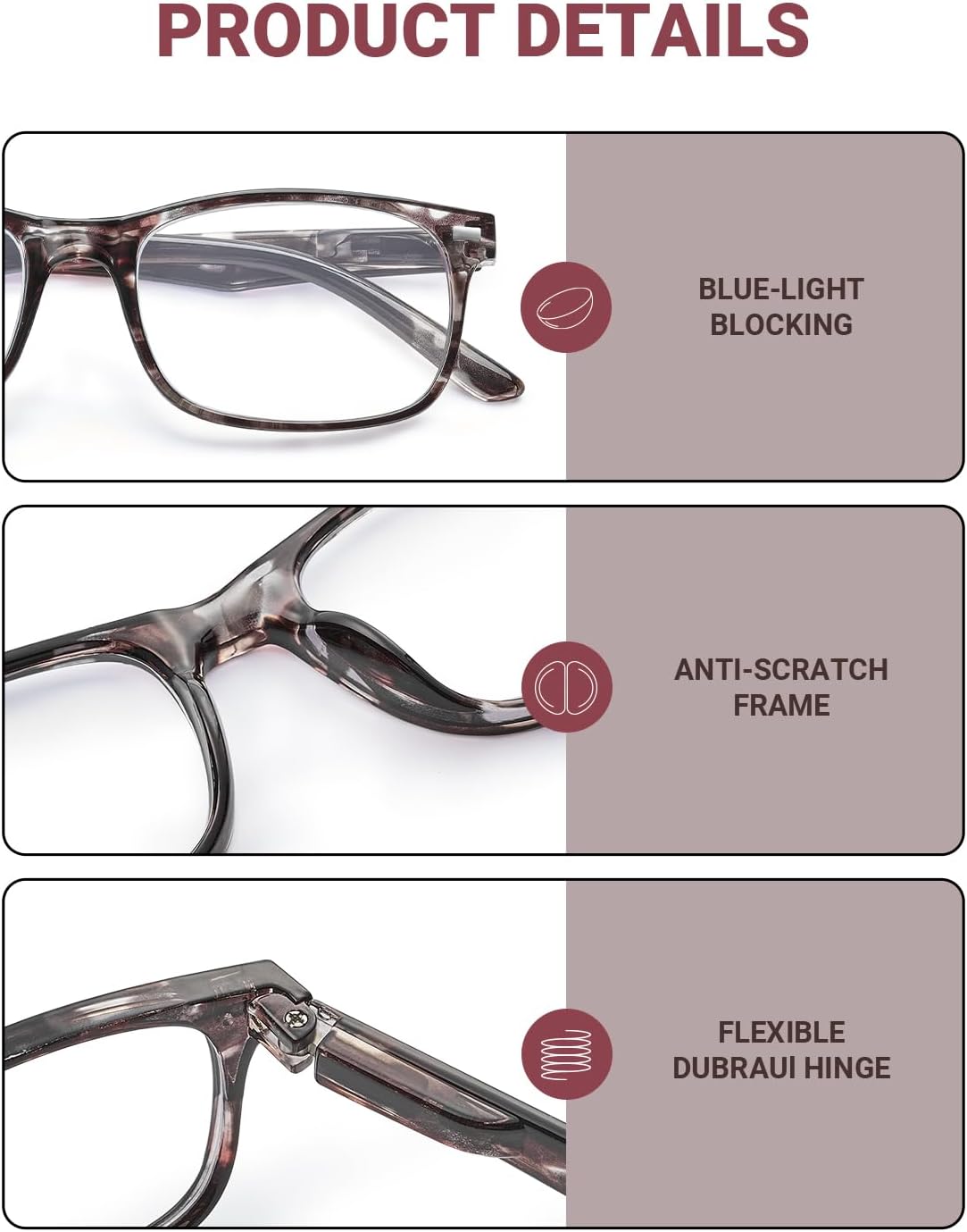 5 Pack Reading Glasses For Women,Spring Hinges, Sturdy and Durable - Image 3