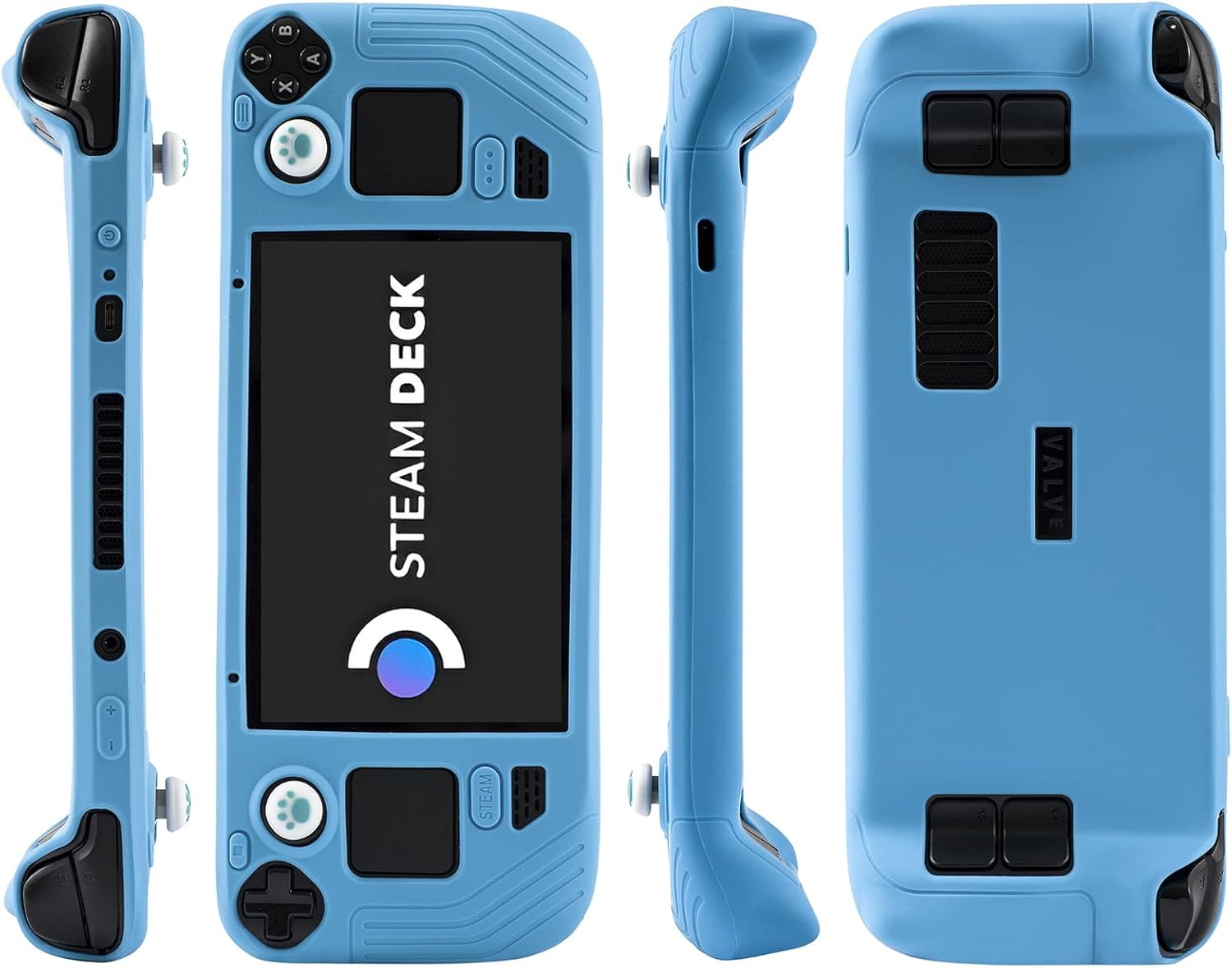 Protective Case for Steam Deck, All-Round Silicone Cover with Tempered Film and Non-Slip Thumb Grips, Anti Scratch Steam Deck Protector - Blue