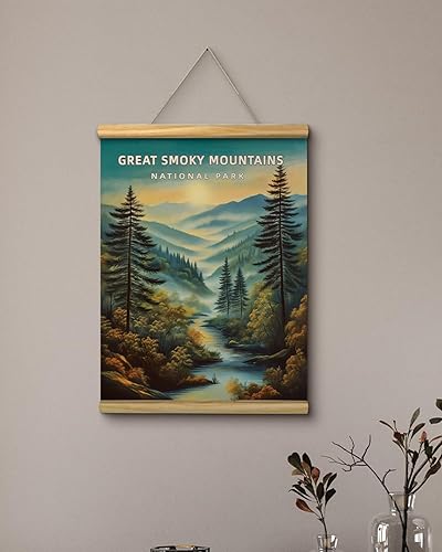 Miniatura 6 de Póster de pared vintage de Great Smoky Mountains National Park de 12 x 16 pulgadas con barras de madera, colgador de cuerda, arte de pared colgante
