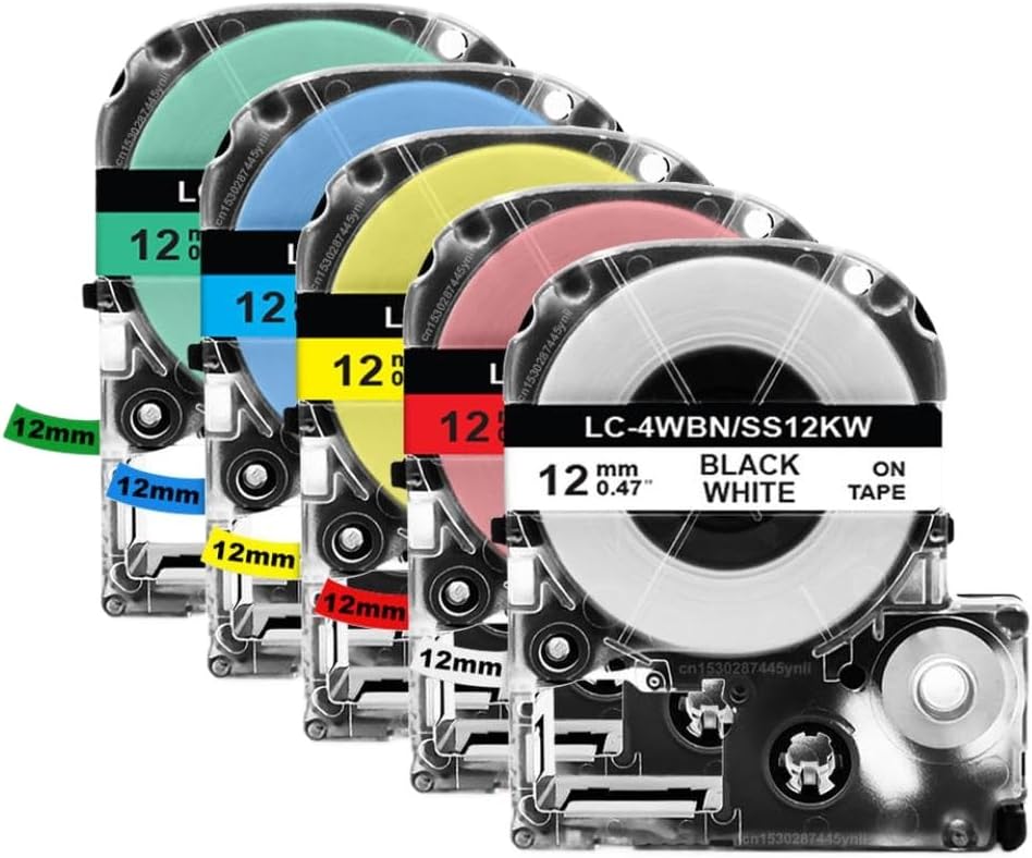 5 Pack SS12KW LK 4WBN Black On White 12mm Label Tape Compatible with LW 300 LW 400 ST12KW SC12YW Printer Supplies(10PK Black on White)