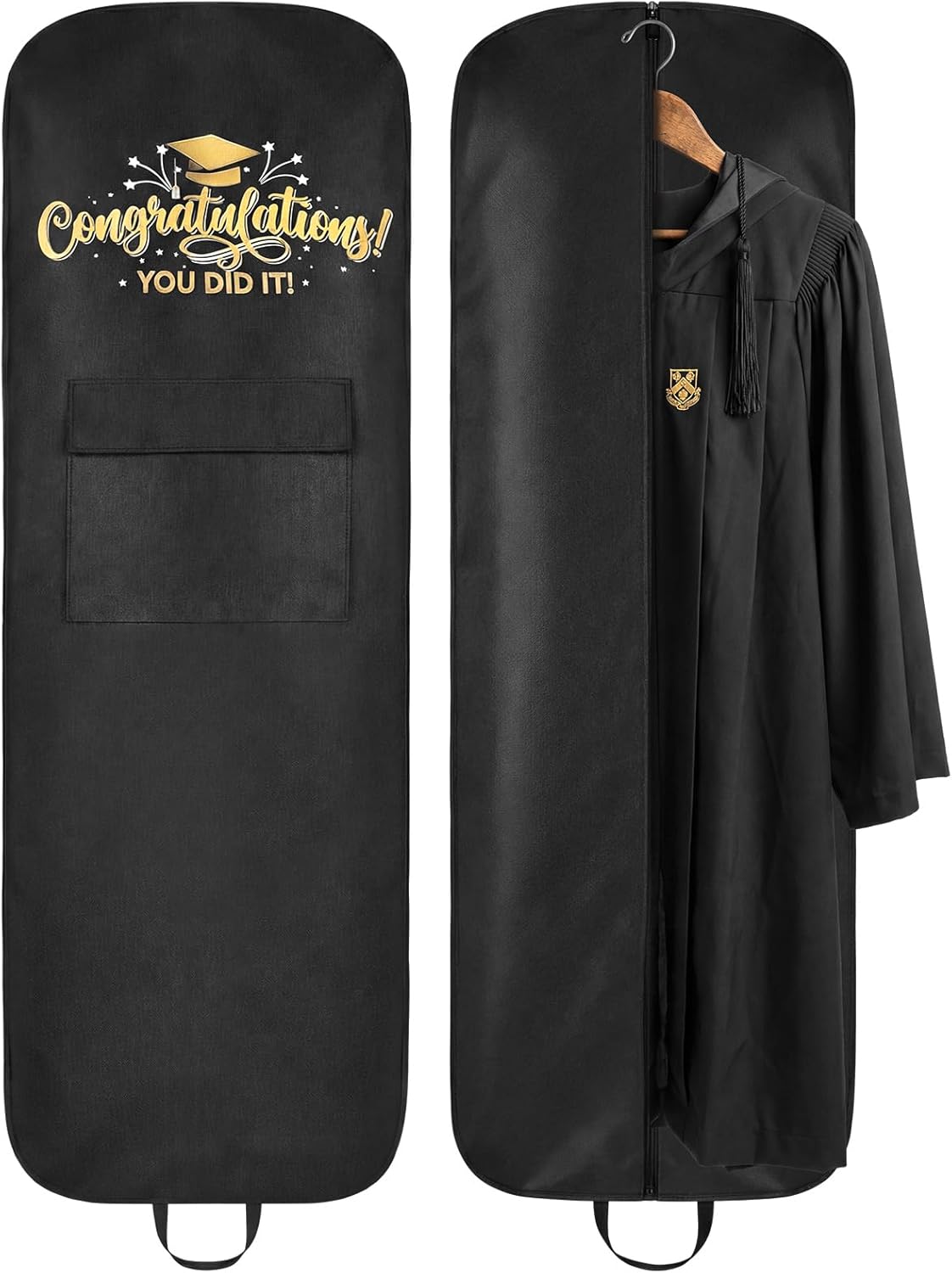 Abbylike 66''x24'' Graduation Academic Garment Bag with Handles and Cap Pocket Breathable Graduation Gown Bag Fabric Dress Bags for Hanging Gowns Long Closet Clothes Protector, Black(You Did It)