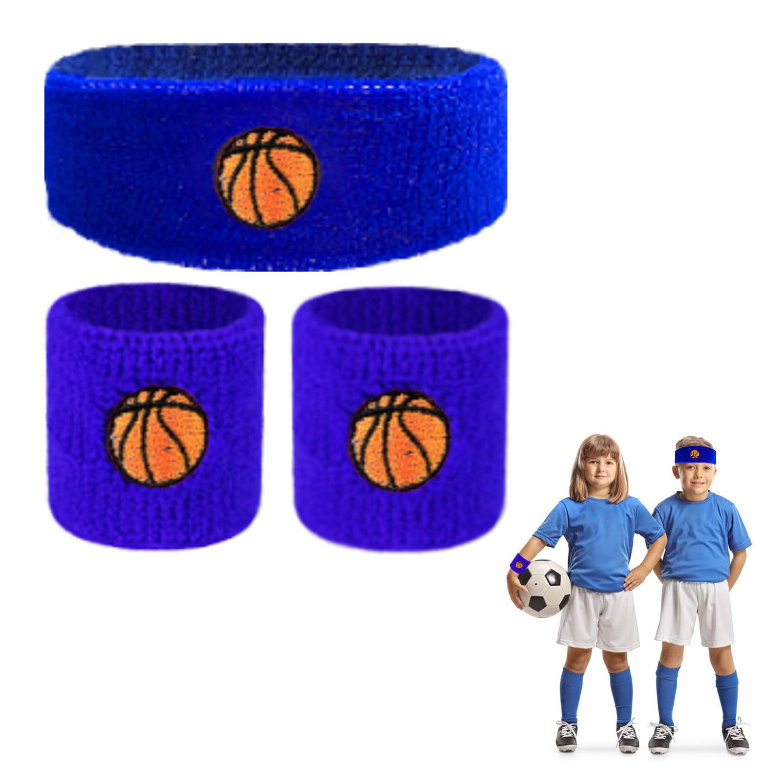 Set Fasce Sportive Per Bambini | 2 Braccialetti + 1 Fascia | Assorbente Sudore Per Basket E Calcio - Foto 10