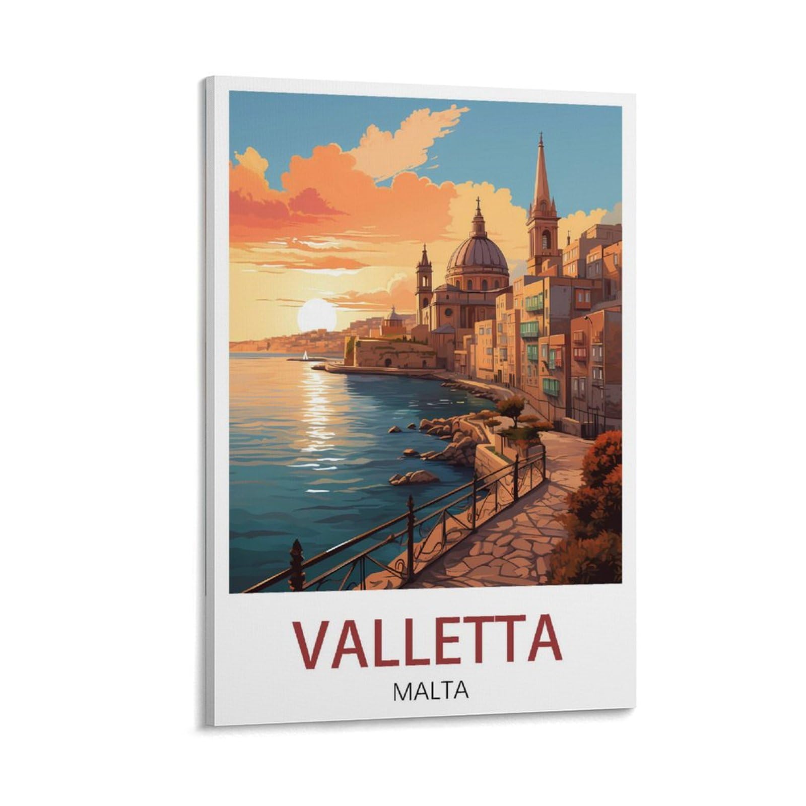 Puplum Frame-Style Valletta Malta Vintage Travel Poster Sunset 08X12inch(20X30cm) Canvas Wall Art Posters For Living Room Decor Paintings For Home Decor