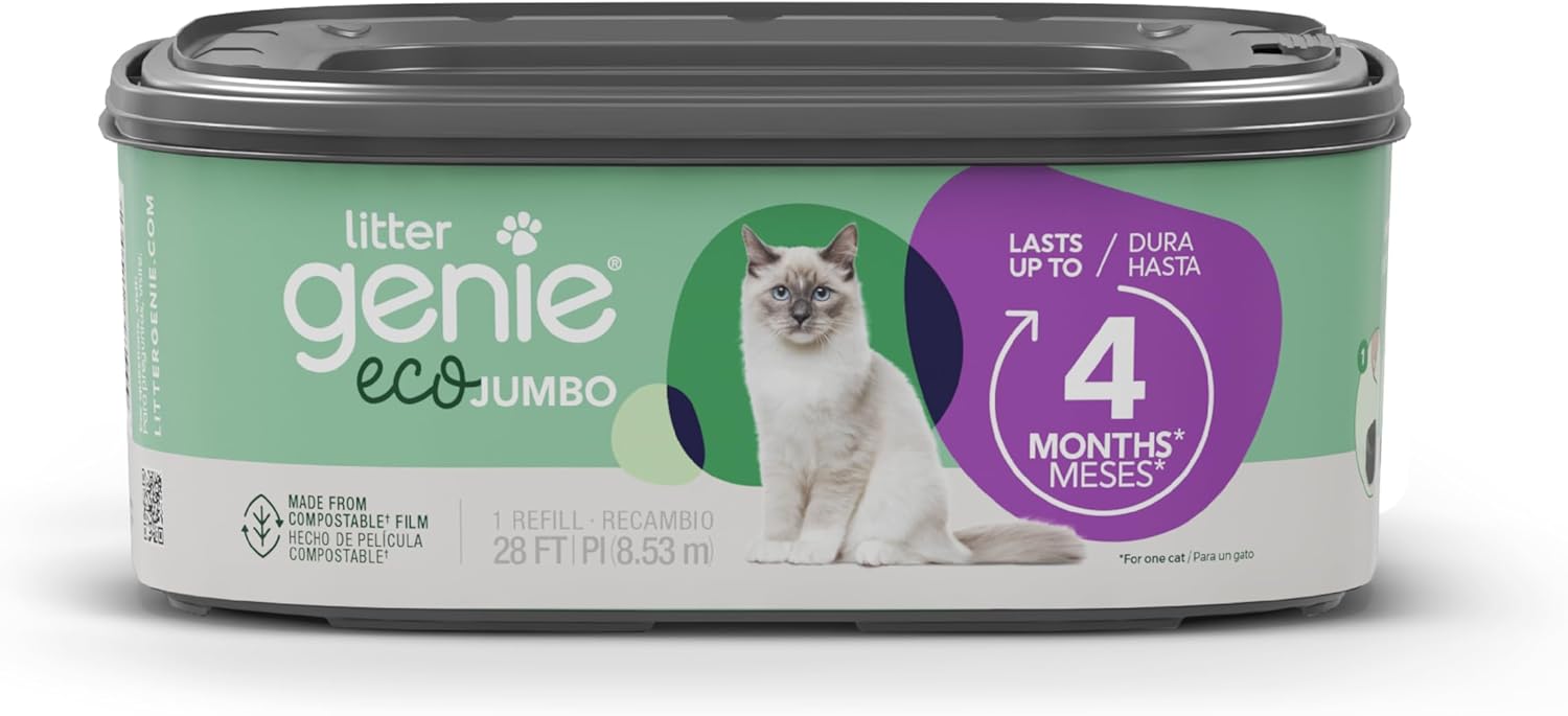 Litter Genie Recargas ecológicas  Bolsas compostables para arena para gatos Jumbo 1 paquete  Hasta 4 meses de suministro en 1 cartucho