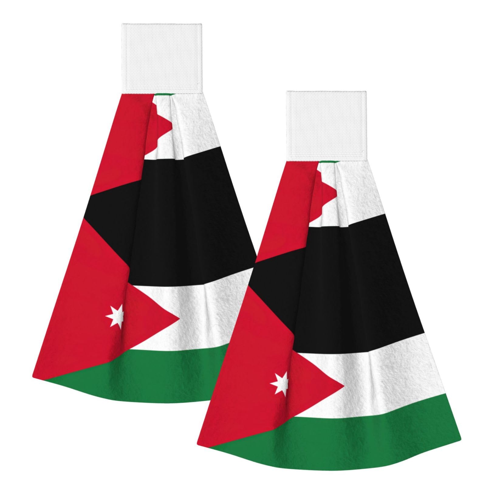 DUWAA Jordanian Flag Print Hanging Hand Towel Quick Dry Bathroom Towel Soft Kitchen Towel