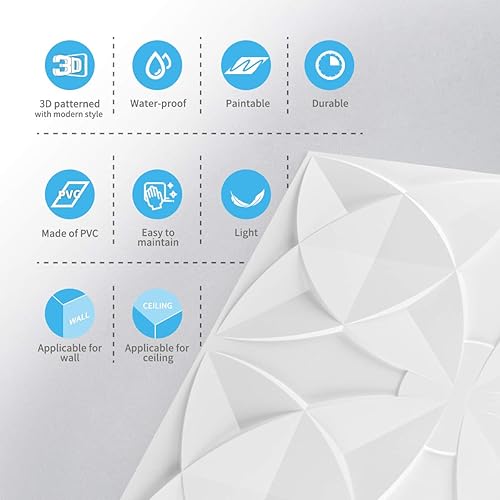 Miniatura 8 de Art3d Azulejo decorativo de techo 2x2 Pegamento, azulejos de techo suspendidos, paquete de 48 unidades, diseño floral blanco