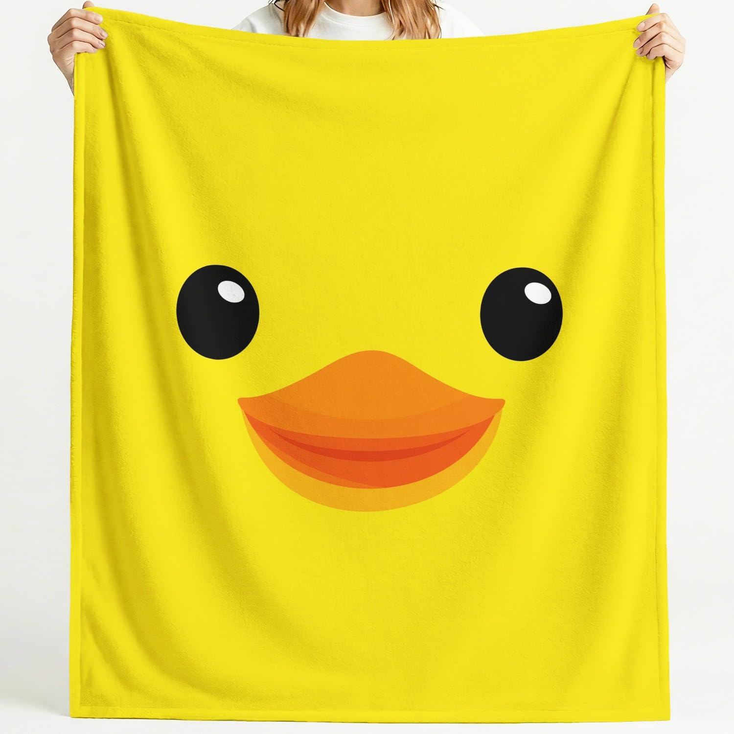 Koc z nadrukiem zwierzęcym z motywem kreskówkowym, urocza kaczka, uśmiechnięta, pop-art, narzuta, miękki, przytulny, polarowy, pluszowy, flanelowy, koc dla dzieci, dorosłych, na kanapę, podróż, 150 x