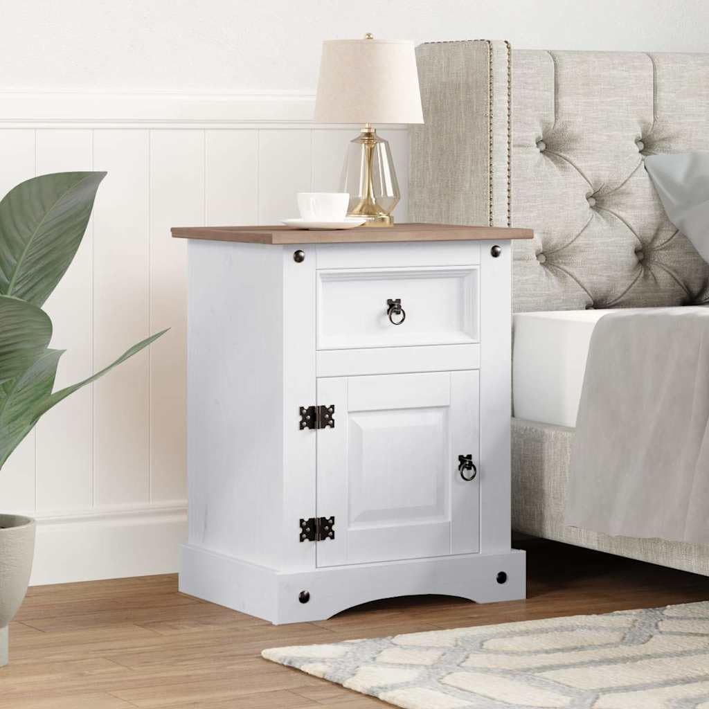 Mesita de Noche Corona Range Pino Mexicano Blanco 53x39x67 cm Mesa de Centro para Sala de Estar de Material a Base de Madera