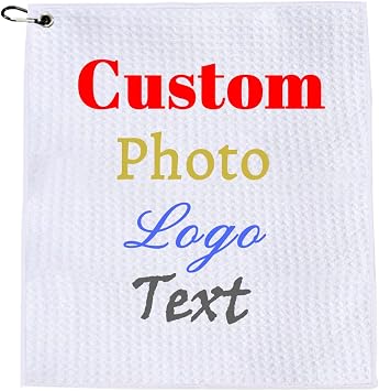Custom Golf Towel Personalized Photo/Name/Text/Logo Design,16"x16" Microfiber Towels with Clip for Men Bulk 1 to 50 Pack,Create Your Own Picture Initial Fun Golf Club Towels,Birthday Gift for Papa Dad