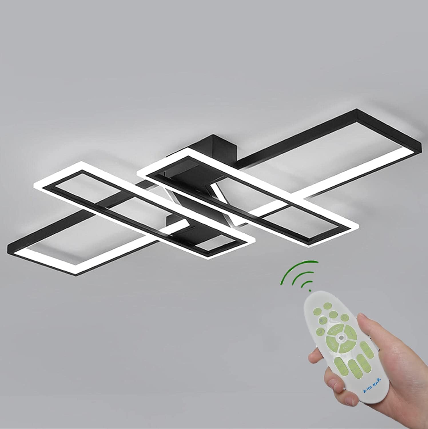 Led Rectangle Remote LED Ceiling Light,Modern Dimmable with Remote Control Chandelier, 4 ...