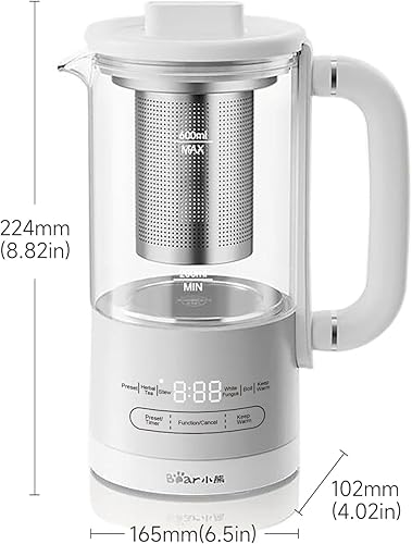 Miniatura 2 de Bear HK-5L06P04 - Mini olla de salud, tetera eléctrica con infusor, hervidor de vidrio y acero inoxidable 316L, 6 menús automáticos, tamaño compacto