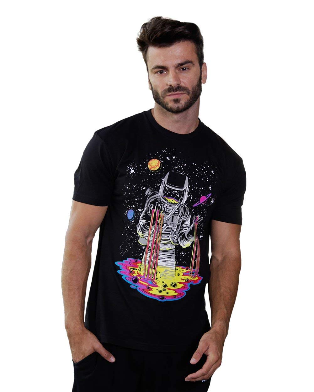 INTO THE AMSpace Drip T-Shirt - Cool Astronaut Design Tees for Men (Black, Medium)
