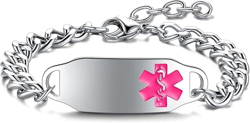 Miniatura 10 de Pulsera de alerta médica para mujeres y hombres Pulsera médica grabada para hombres Pulseras de identificación médica de acero inoxidable