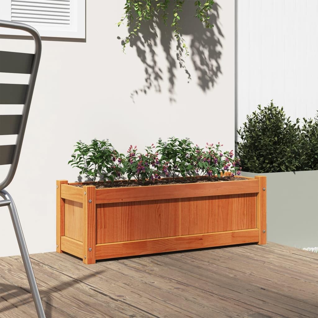 Macetero de madera de pino 90 x 31 x 31 cm como macetero para balcón y terraza o bancal de madera maciza en aspecto marrón cera, 2 unidades