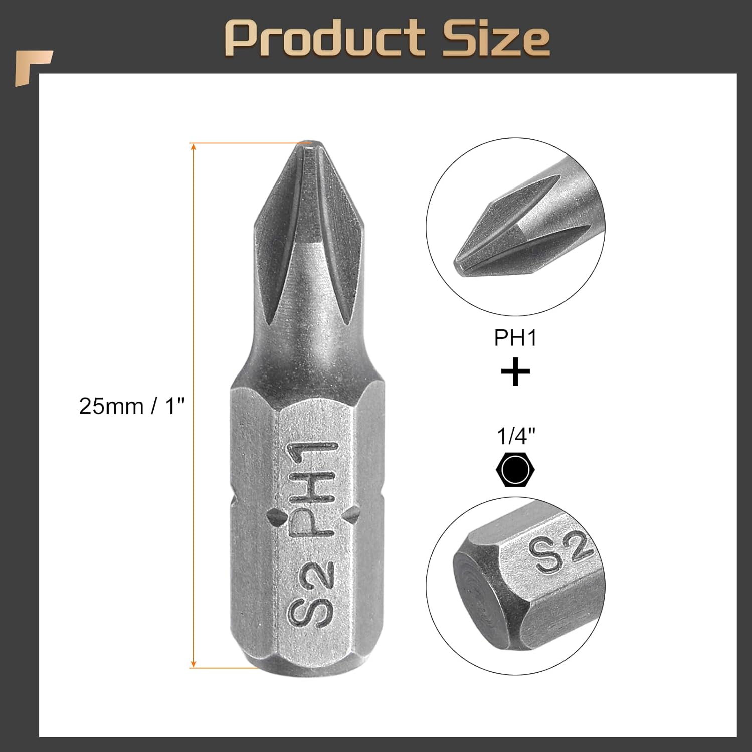 HARFINGTON 2pcs Phillips Screwdriver Bits 1/4" Hex Shank PH1 Head 1" Length S2 Steel Cross-head Drill Bits for Repair Work Electric Screw Driver