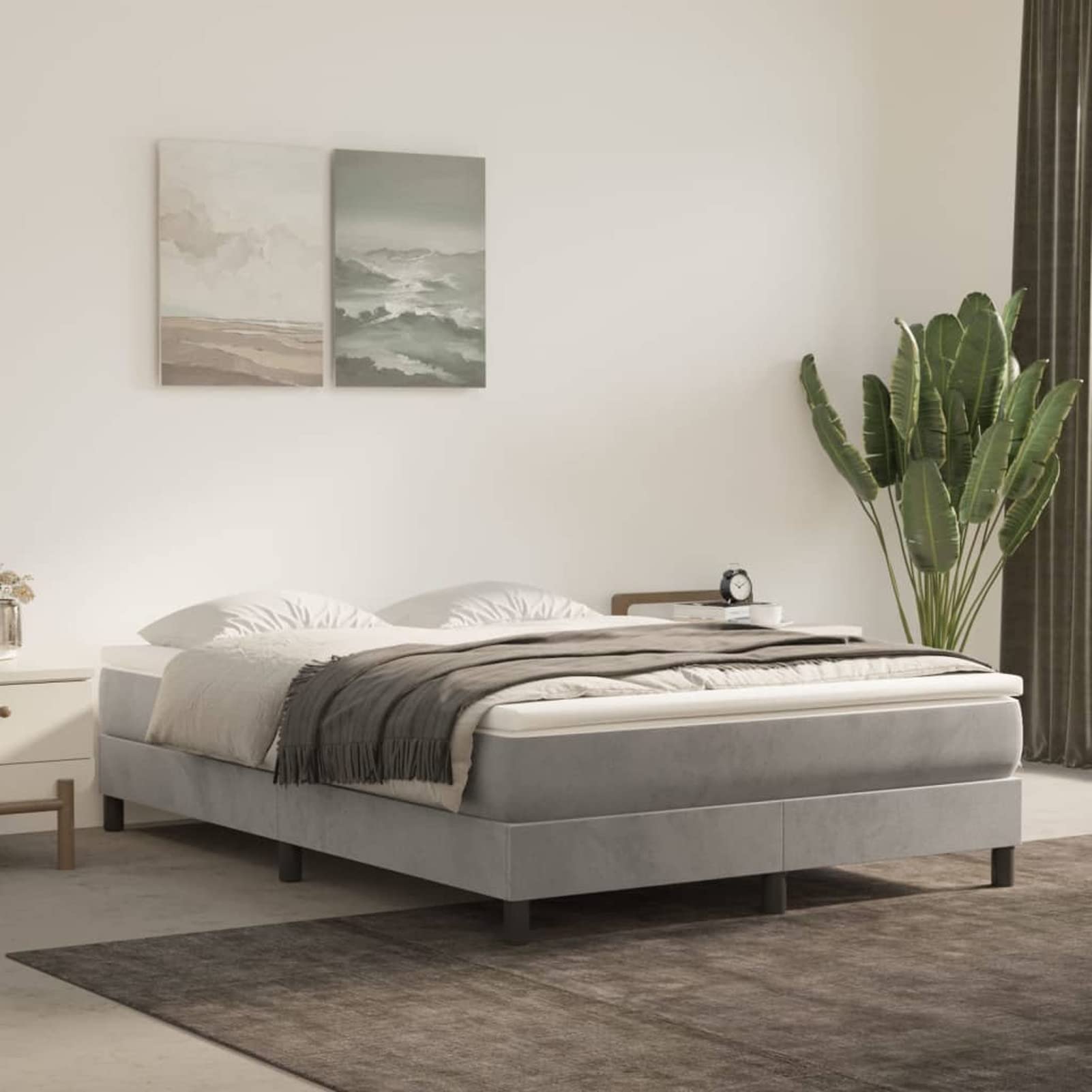 Tidyard Marco de cama con somier tapizado marco de cama para adultos dormitorio marco de cama aterciopelado, lamas de madera contrachapada gris claro 140 x 190 cm