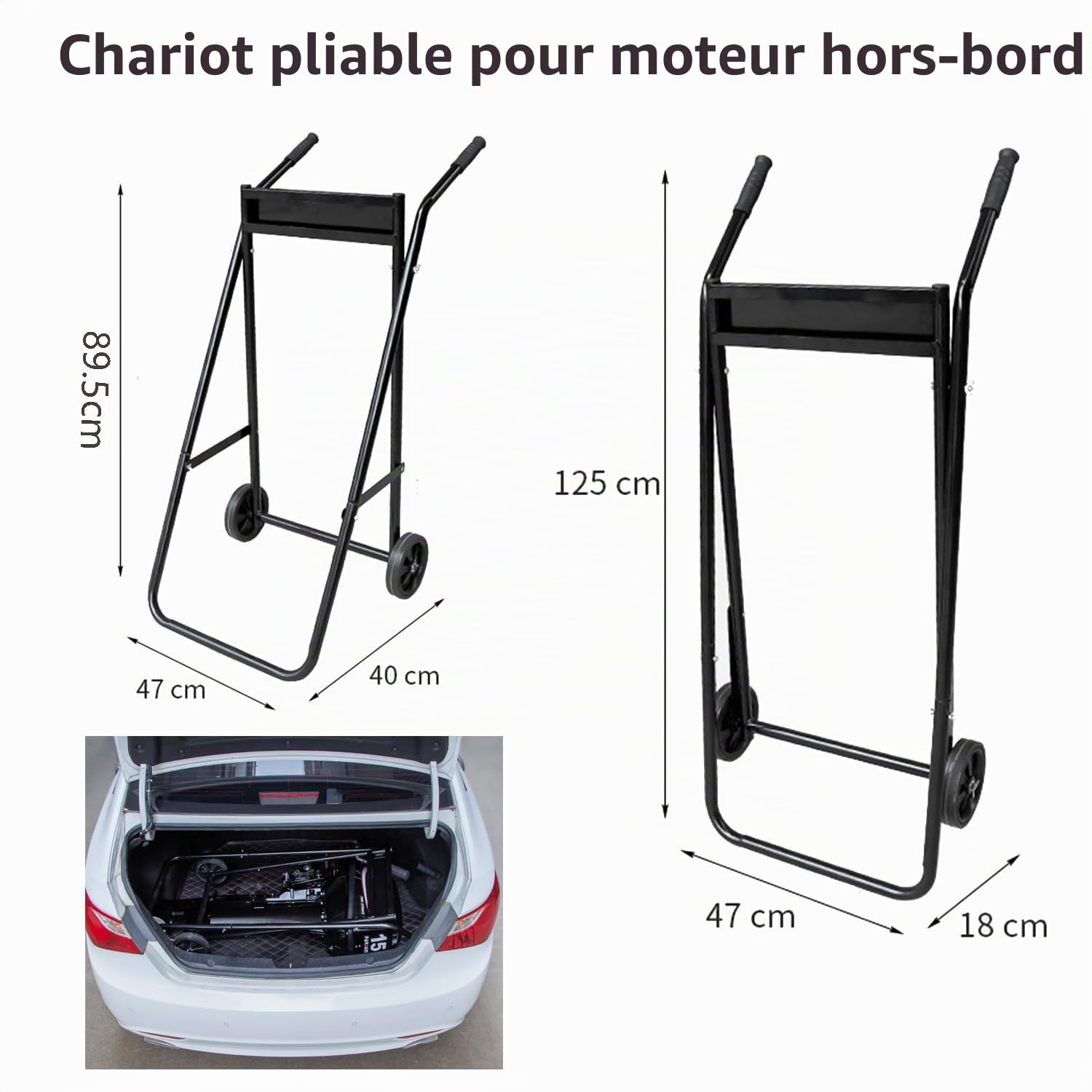 Nisorpa Support de moteur hors-bord pliable - Capacité de charge de 75 kg - Support de chariot hors-bord en métal - Porte-moteur de bateau pour moteurs à arbre long et court