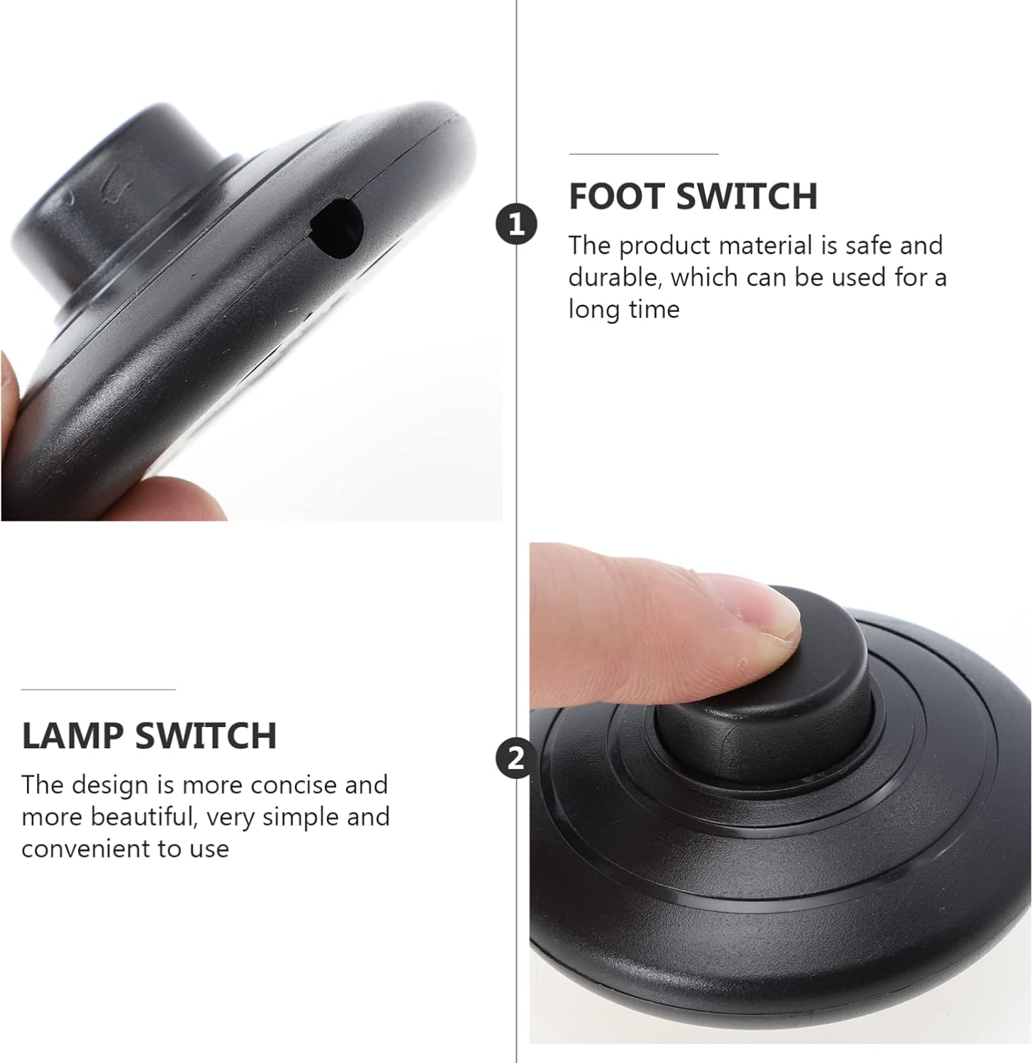 Bedside Tabletop Push Convenient Light Foot Floor Lamp Round Tool : Black Button On-Off Using Night On for Footswitch Hotel Off Control Desktop Plastic Home Pedal