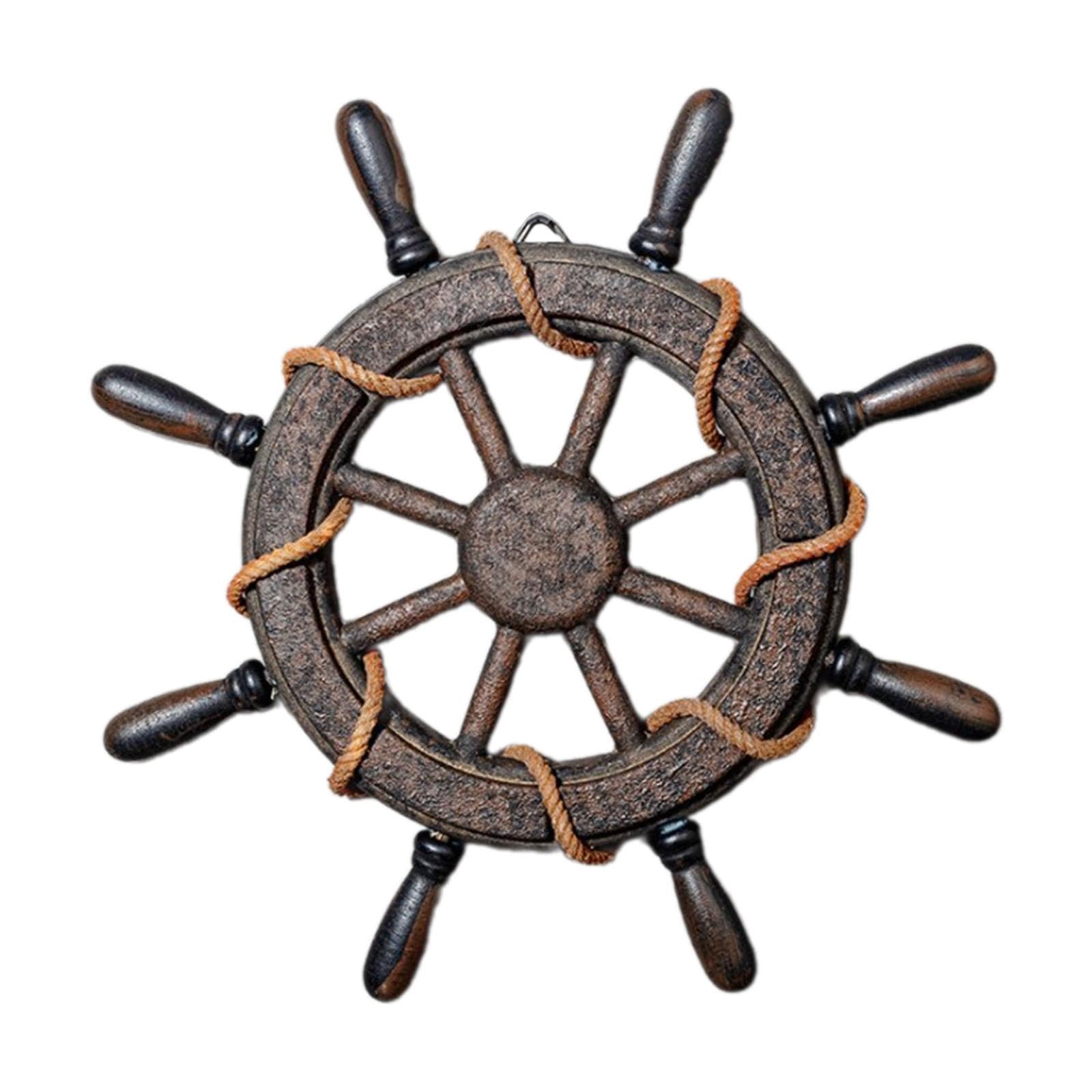 Boat Rudder Wall Sculpture Hotel Hanging Ornament Wooden Ship Steering Wheel Without Net32X3X32Cm-image-29