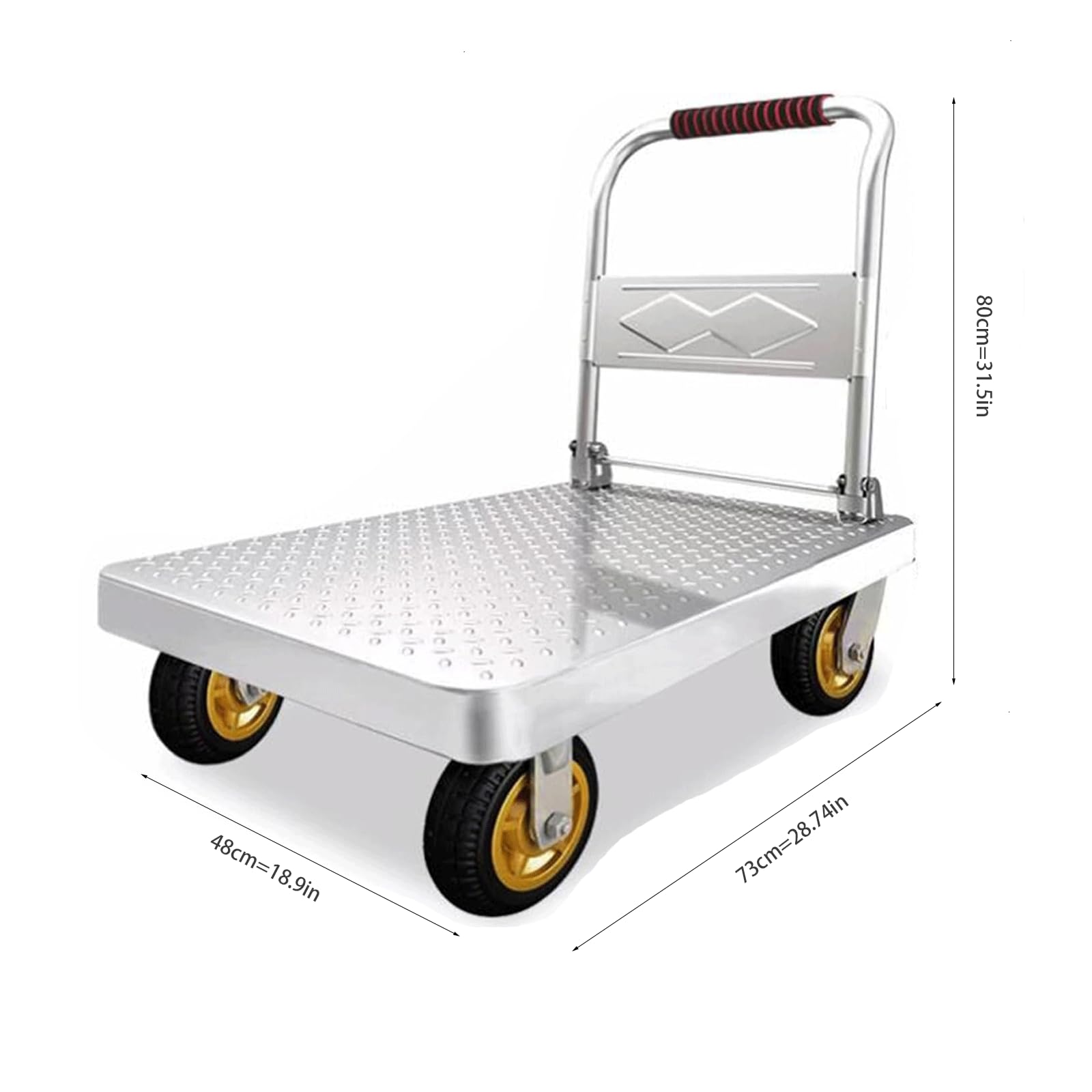 Carrello Pieghevole,Transpallet, per Magazzino Da Giardino a Spinta Facile Da Riporre Argenteo Capacità Di Carico Massima Di 500kg(Size:73x48cm)