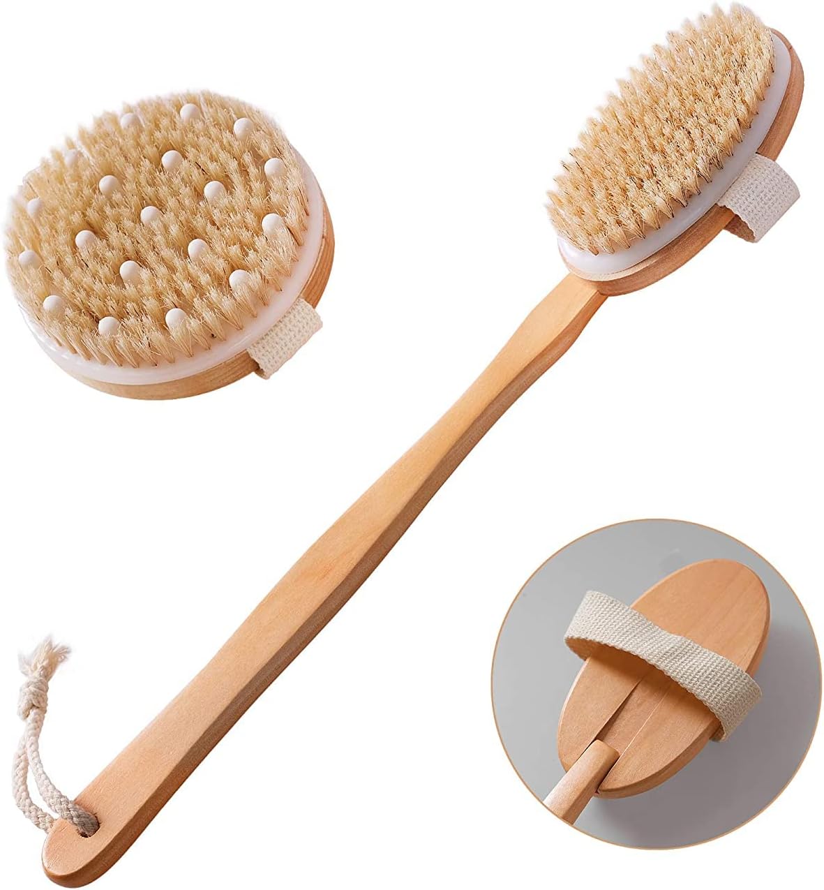 ORiTiDry Brushing Body Brush Set of 2, Dry Skin Exfoliating Brush, Long Handle Back Scrubber for Shower, Dry Brush for Cellulite and Massage, Improve Blood Circulation