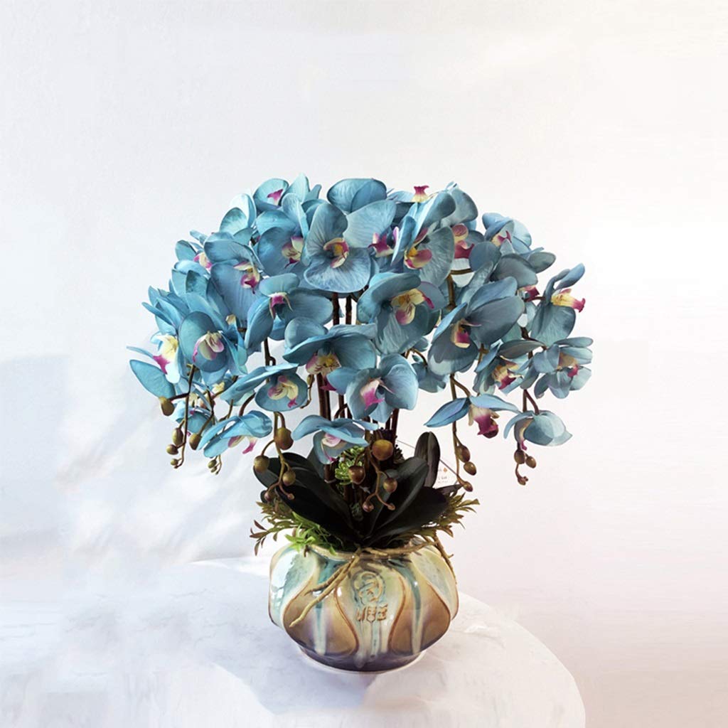 XDLEDMKIZ Artificial Flower in Pot Elegant Artificial Orchid Bonsai Fake Flowers with Vase Arrangement PU Phalaenopsis for Home Living Room Decor Table