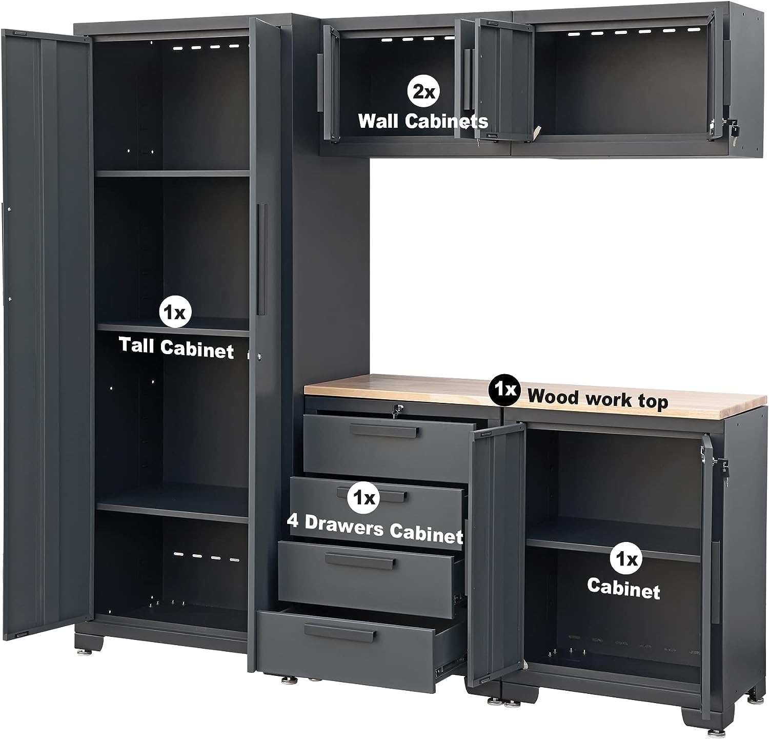 TCE Garage Cabinets Storage System: 6 Piece Set with Lockers