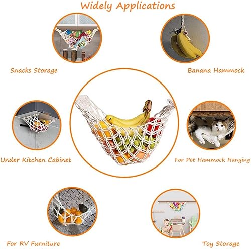 Miniatura 4 de ANPTGHT Hamaca de frutas colgante de macramé, cesta de frutas, hamaca para debajo del gabinete, almacenamiento de frutas, estilo bohemio, cocina,