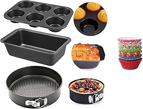 Xacton Cake Making Set – 4 in 1 Combo of Round Shape Cake Mould, Bread Loaf Pan, 6 Slot Muffin Tray, & 100 Pcs Paper Cake Cup Liners I Cake Baking and Decoration Tools I Microwave or Oven Safe – Black