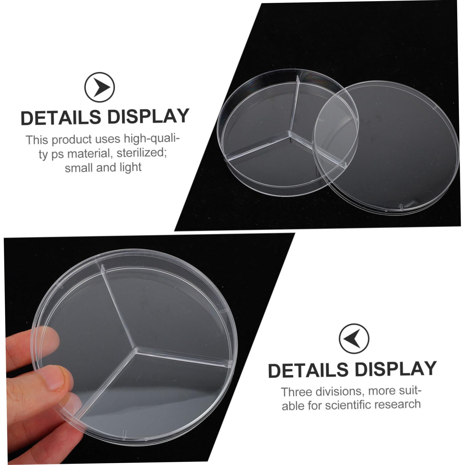 OUNONA 30piezas Placas De Petri Transparentes Tapa Tres Compartimentos Para Cultivo De Bacterias Laboratorio