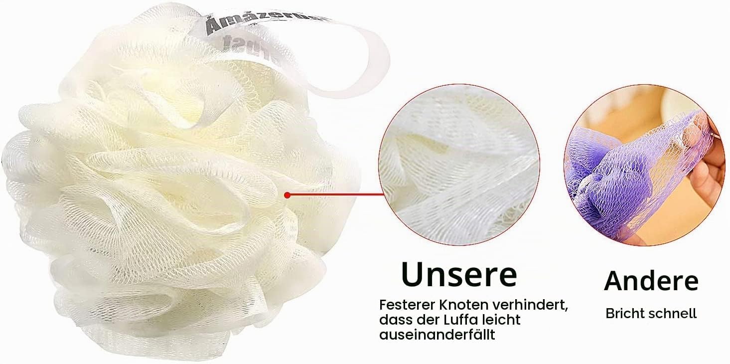 Amazerbst loofah Shower Puff for Women and Men, Soft Body Scrubber Bath Sponge Set of 3 (Pink White Blue)