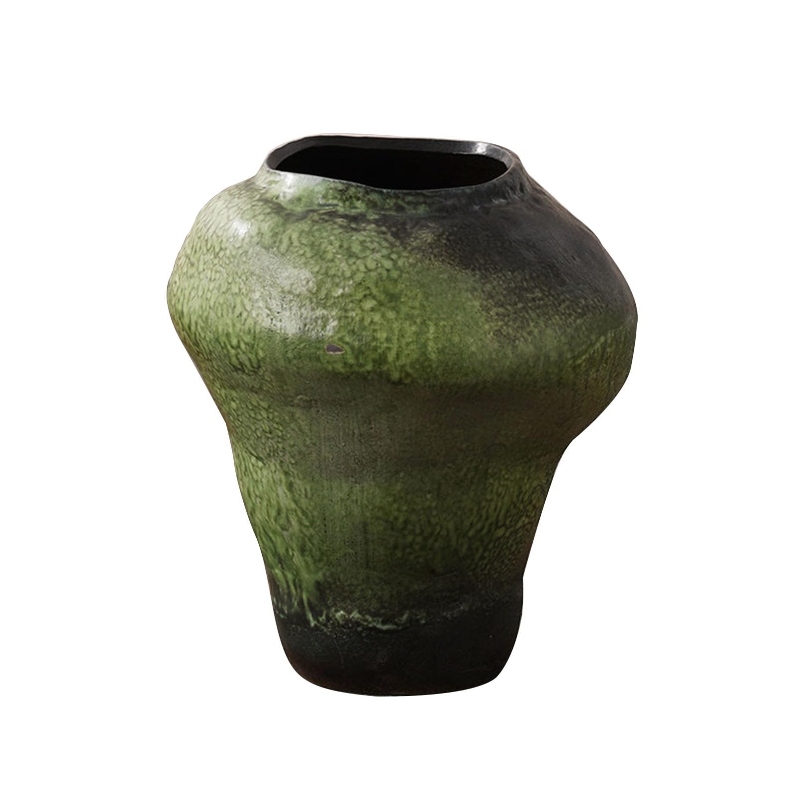 Vintage Green Vase, Simple Home Decor Dried Flower Vase, for Living Room, Bedroom, Hotel, Entrance Hall, Irregular Shape, Ceramic(Size:22 * 22 * 28.5CM,Color:Green B)