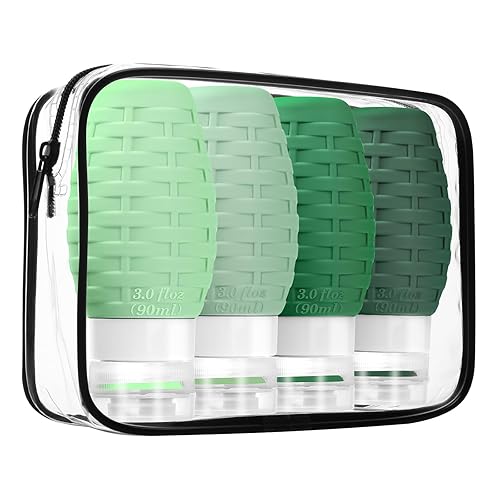 Botellas de viaje para artículos de tocador, juego de recipientes de viaje de silicona de 3 onzas aprobados por la Tsa, a prueba de fugas,