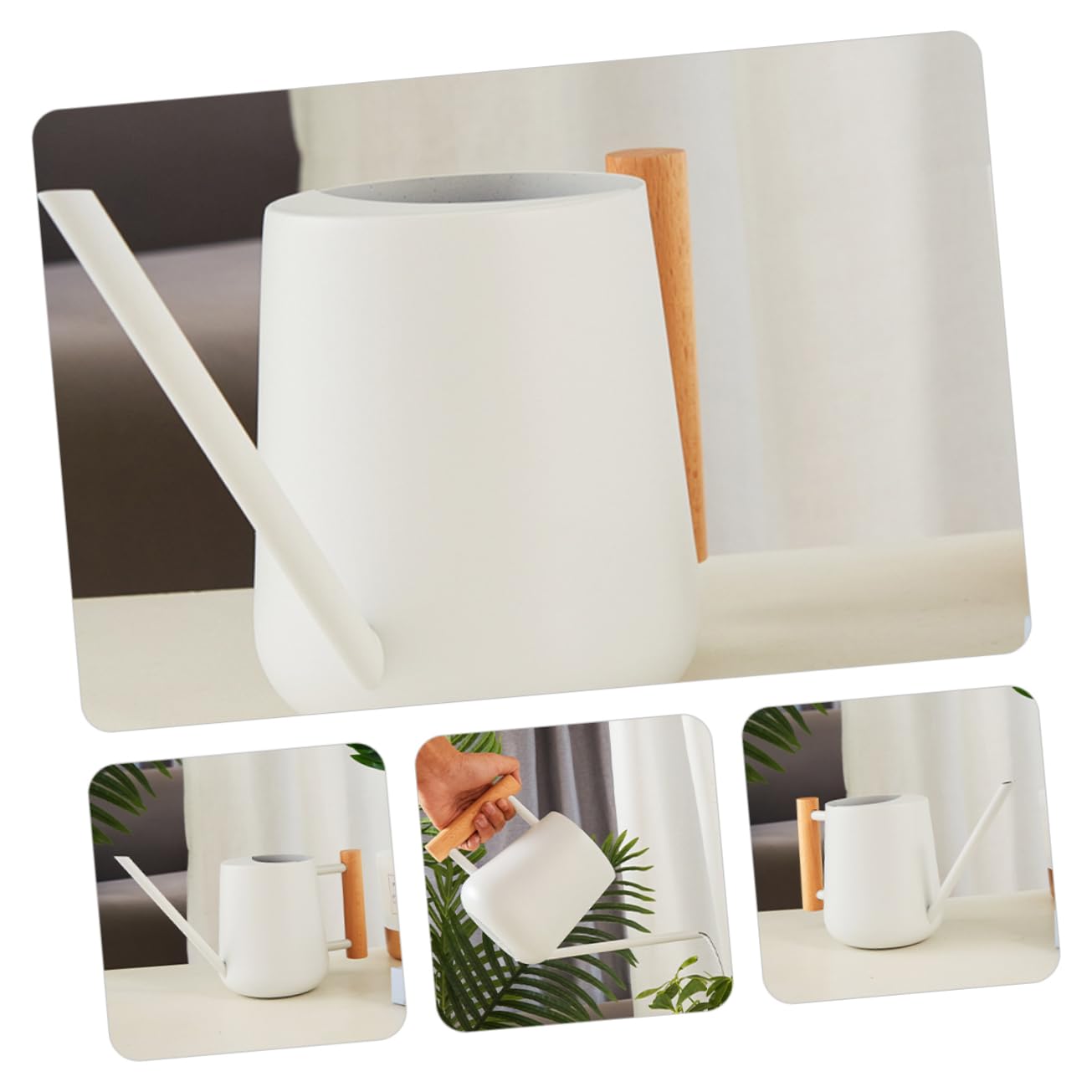 VANZACK Annaffiatoio in Ferro 900ml Becco, Impugnatura Ergonomica in Legno, Facile da Riempire, per Piante da Interno e Balcone